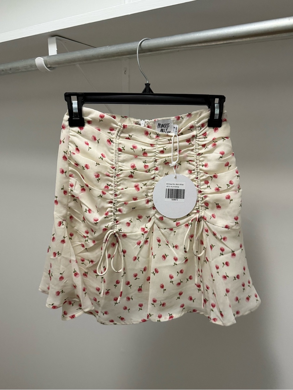 Princess Polly: Floral Ruched Mini Skirt- Ivory and Pink